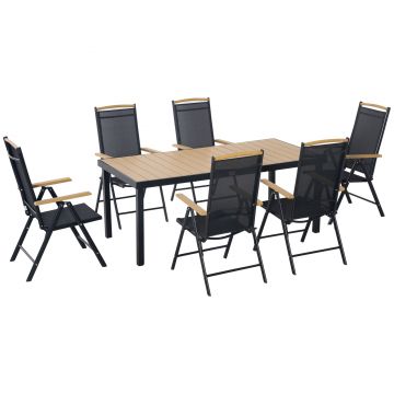 Set 7 Piese Mobilier de Gradina cu Masa Dreptunghiulara Outsunny, Negru | Aosom Romania