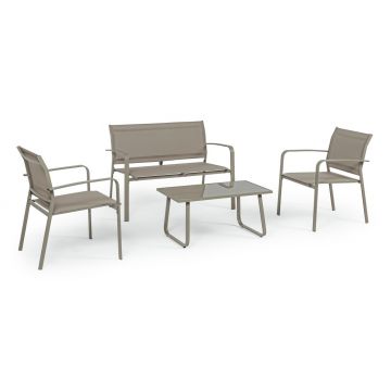 Set mobilier pentru gradina/terasa 4 piese Arent, Bizzotto, otel/textilena 2x1, grej