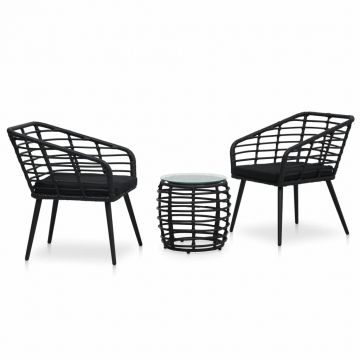 Set mobilier de bistro 3 piese negru poliratan