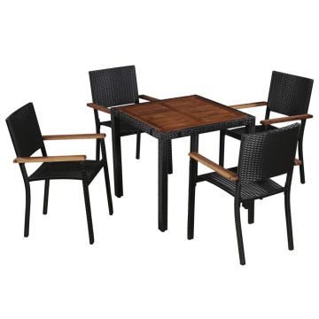 Set mobilier de exterior 5 piese negru poliratan lemn acacia