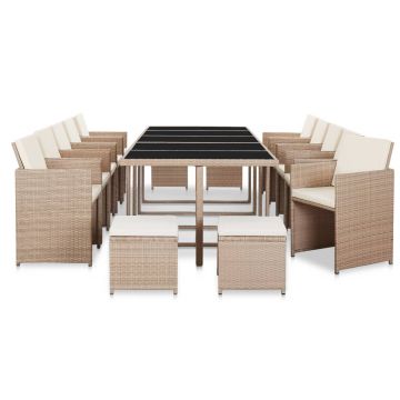 Set mobilier de exterior cu perne 15 piese bej poliratan