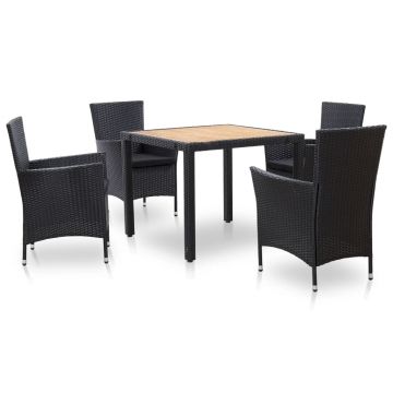 Set mobilier de exterior cu perne 5 piese negru poliratan