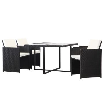 Set mobilier de exterior cu perne 5 piese negru poliratan