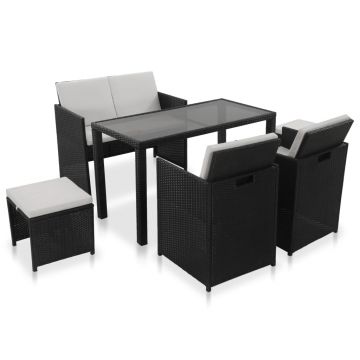 Set mobilier de exterior cu perne 6 piese negru poliratan