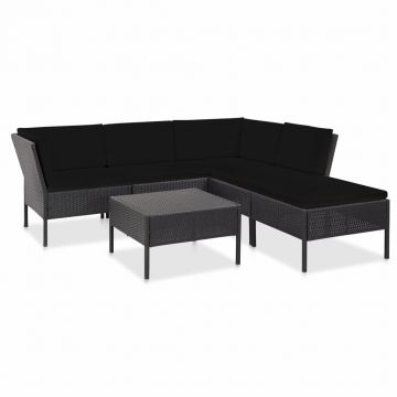 Set mobilier de grădină cu perne 6 piese negru poliratan