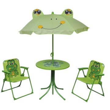 Set bistro pentru copii de grădină cu umbrelă 3 piese verde