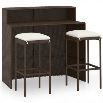 Set mobilier bar de grădină cu perne, 3 piese, maro