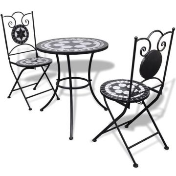 Set mobilier bistro, 3 piese, negru/alb, plăci ceramice