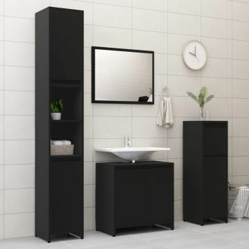 Set mobilier de baie 4 piese negru PAL