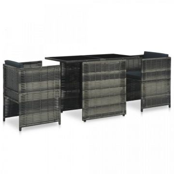 Set mobilier de bistro cu perne, 3 piese, gri, poliratan