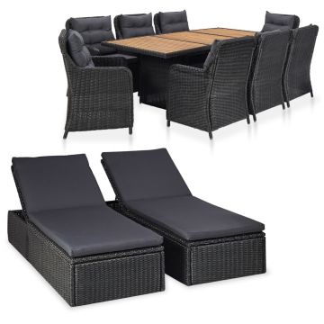 Set mobilier de exterior 11 piese negru poliratan