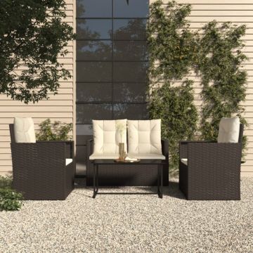 Set mobilier de exterior cu perne, 4 piese, negru, poliratan