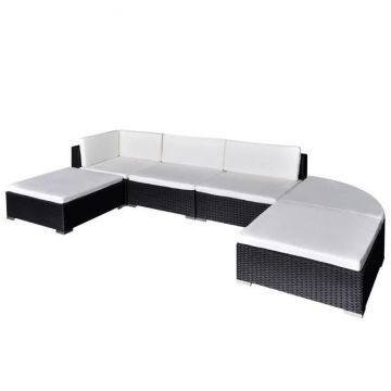 Set mobilier de grădină cu perne, 6 piese, negru, poliratan