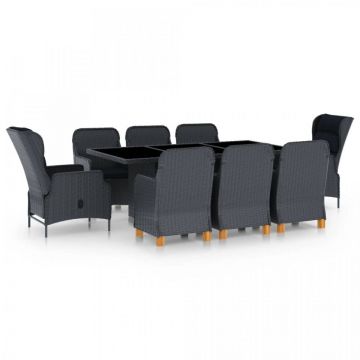 Set mobilier exterior cu perne, 9 piese, gri închis, poliratan