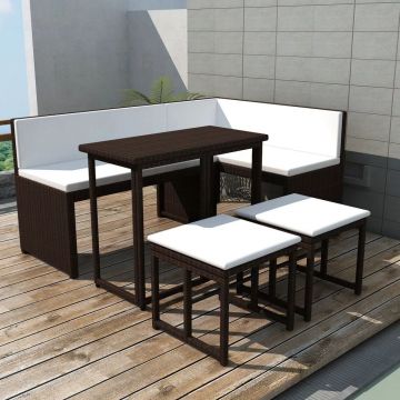 Set mobilier exterior pliabil 5 piese maro oțel poliratan