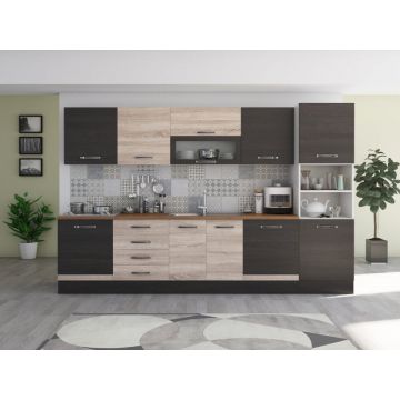 Bucatarie Alfa 320, sonoma/wenge, blat termic nuc, corp pentru cuptor incorporabil