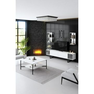 Set Mobilier Living Chrome Line 180x30x48 cm - Alb/Negru