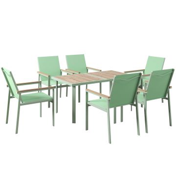 Outsunny Set Mobilier de Gradina 7 Piese, Masa cu Blat de Sticla si 6 Scaune din Tesatura de Plasa, Ideal pentru Exterior | Aosom Romania