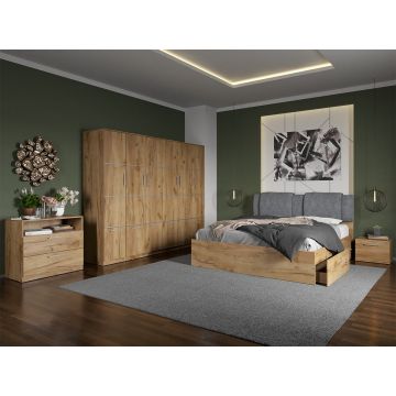 Set dormitor complet Stejar Auriu cu comoda - Acapulco - C38