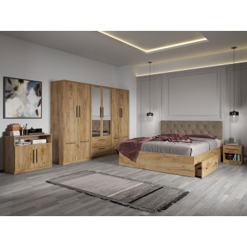 Set dormitor complet Stejar Auriu cu comoda - Madrid - C28