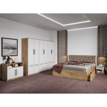 Set dormitor complet Stejar Auriu cu comoda - Madrid - C90