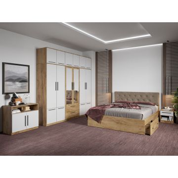 Set dormitor complet Stejar Auriu cu comoda - Madrid - C96