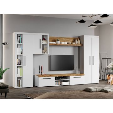 Set Mobilier Living Alb cu Stejar Auriu-Olaf-C16