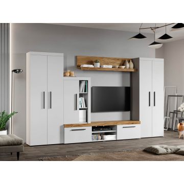 Set Mobilier Living Alb cu Stejar Auriu-Olaf-C02