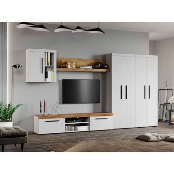 Set Mobilier Living Alb cu Stejar Auriu-Olaf-C08