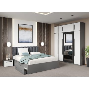 Set dormitor Alb cu Gri fara comoda - Dallas - C51