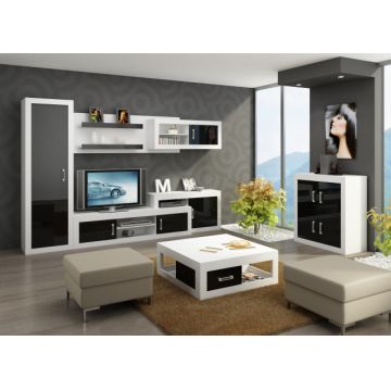 Verin Set 2 (Mobila Sufragerie De Perete) White/Black High Gloss