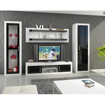 Verin Set 4 (Mobila Sufragerie De Perete) White/Black High Gloss