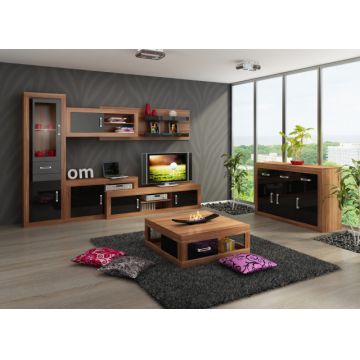 Verin Set 7 (Mobila Sufragerie De Perete) Plum/Black High Gloss