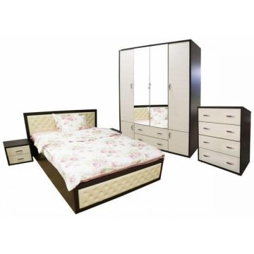 Dormitor Torino cu pat cu somiera metalica rabatabila pentru saltea 160x200 cm, Wenge / Brad
