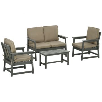 Outsunny Set Mobilier de Terasă din 4 Piese, Set Canapea Dublă, 2 Scaune și Măsuță de Cafea, 65x70x80 cm, Gri | Aosom Romania