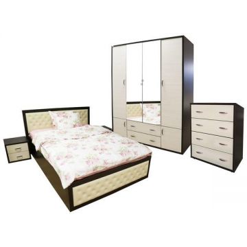 Set Dormitor Torino cu pat pentru saltea 140x200 cm, Wenge / Brad