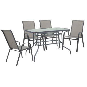 Set de gradina masa si scaune 5 bucati Calan metal negru-textilena gri inchis 110x60x70cm