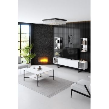 Set de mobilier pentru living Chrome, Alb- Negru