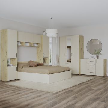 Set dormitor Malmo V12, Pat 200 x 140 cm, Stejar Artisan/Argila