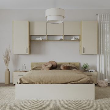 Set dormitor Malmo V13, Pat 200 x 140 cm, Stejar Artisan/Argila