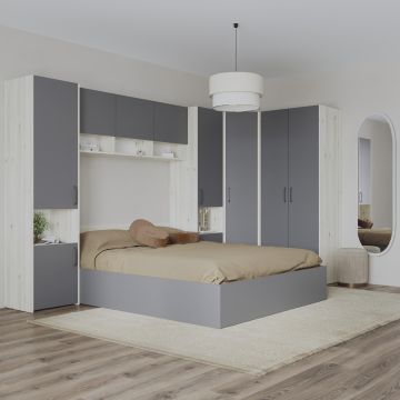 Set dormitor Malmo V15, Pat 200 x 140 cm, Stejar Alb/Antracit