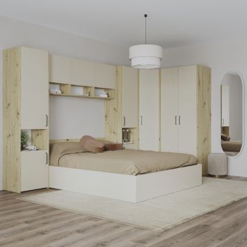 Set dormitor Malmo V15, Pat 200 x 140 cm, Stejar Artisan/Argila