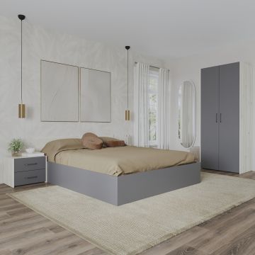 Set dormitor Malmo V16, Pat 200 x 140 cm, Stejar Alb/Antracit