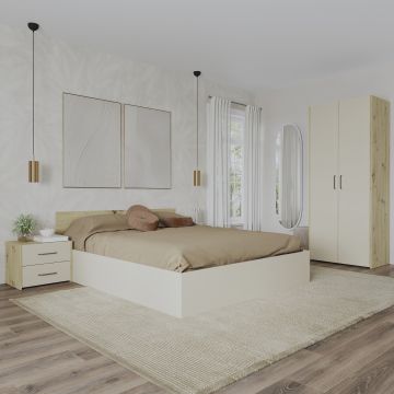 Set dormitor Malmo V16, Pat 200 x 140 cm, Stejar Artisan/Argila