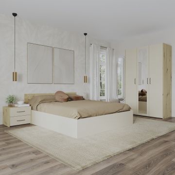 Set dormitor Malmo V3, Pat 200 x 160 cm, Stejar Artisan/Argila