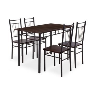 Set masa si 4 scaune Roza, Pakoworld, 120x70x75 cm, MDF, maro/negru