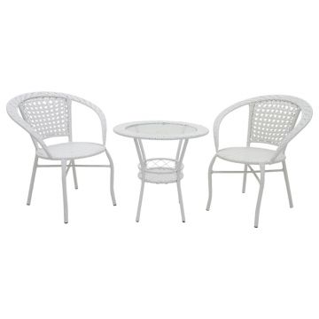 Set mobilier de gradina 3 piese Saylor, Pakoworld, masa cu 2 scaune, 60x60x57 cm, metal/ratan sintetic/sticla, alb