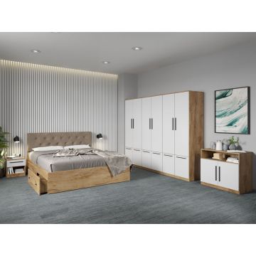 Set dormitor complet Alb/Stejar Levi C13