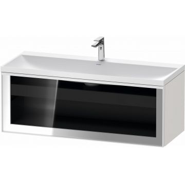 Set mobilier Duravit Vitrium cu lavoar dublu 120cm si dulap baza cu un sertar cu front sticla c-bonded iluminare interioara alb lucios