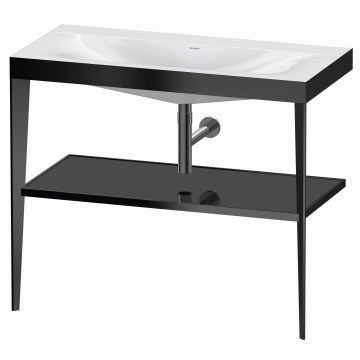 Set mobilier Duravit XViu cu lavoar 100cm fara orificiu baterie consola metalica negru mat si raft de sticla negru lucios